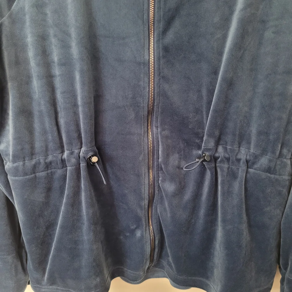 Nine West Blue Velour Zip-Up Hoodie Spring Soft Everyday Lounge Drawstring Waist - Picture 3 of 6